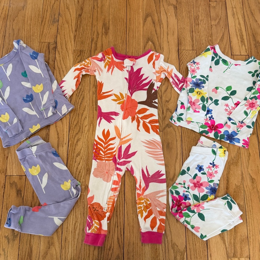 GAP Floral & Leaf Pajama Set Trio - Purple, Pink, Orange, White, Green